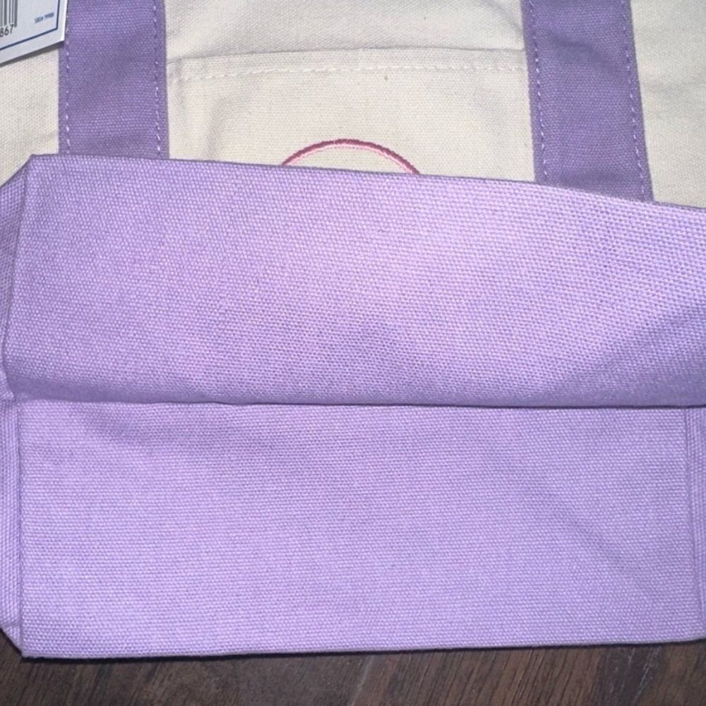 NWT Trader Joe’s mini pastel canvas tote bags lavender and white - Picture 3 of 5